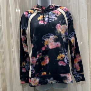 #199 Vintage Burton Black and Multicolor Floral Hoodie